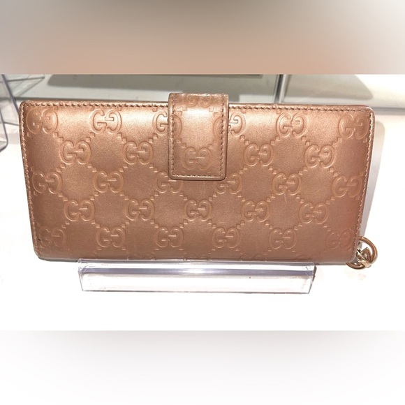 Gucci Guccissima GG Rose Gold Long Bifold Continental Wallet Zip Snap Shima - Picture 4 of 14